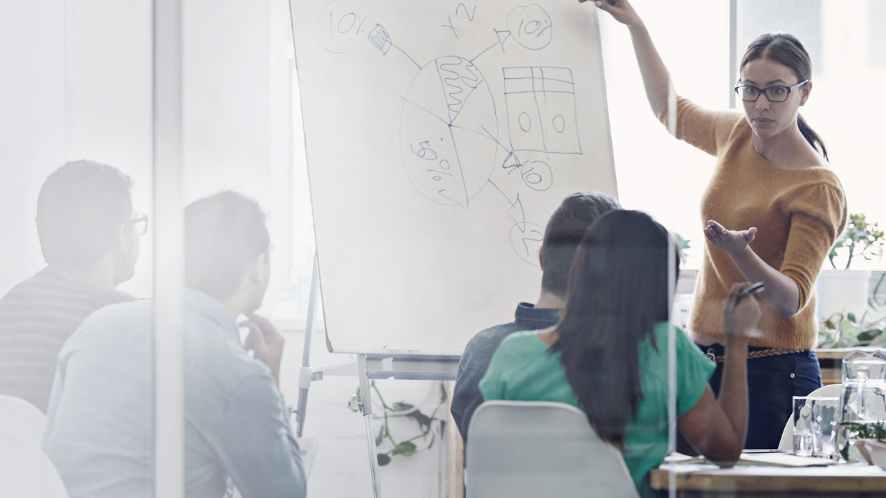 A meeting or a workshop in an office community